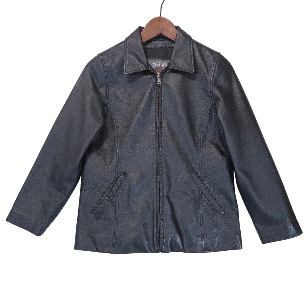 Wilsons Leather Jacket Kids XL Black Thinsulate Insulated Zip Up Moto Unisex Y2K